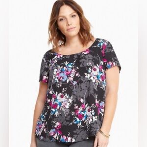 Torrid 0 Georgette Button Back Floral Top, Size Large or 12, black purple blue
